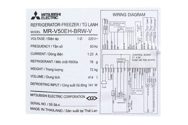 Tu Lanh Mitsubishi Electric Inverter 414 Lit Mr V50eh Brw