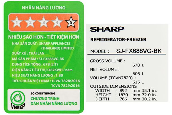 Tu Lanh Sharp Inverter 605 Lit Sj Fx688vg Bk