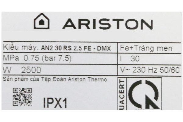 Binh Nong Lanh Ariston 30 Lit An2 30 Rs 2.5 FE