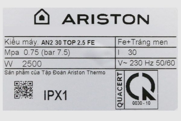 Binh Nong Lanh Ariston 30 Lit An2 30 Top 2.5 FE