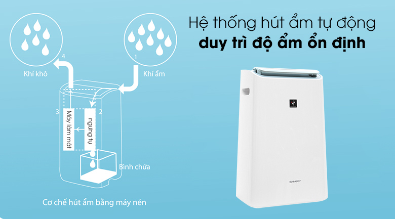 Máy lọc không khí có hút ẩm Sharp DW-E16FA-W