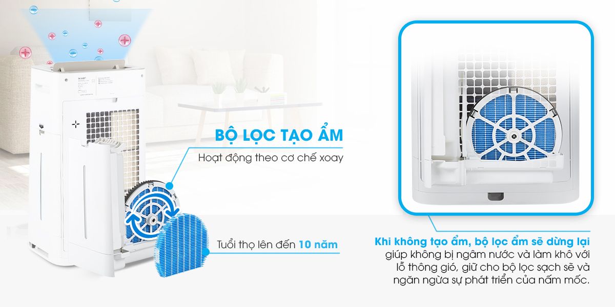 Máy lọc không khí có hút ẩm Sharp KC-G50EV-W