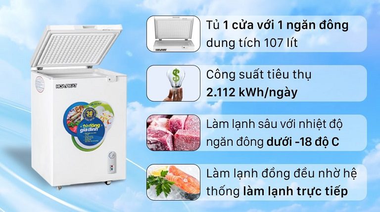 Tủ đông Hòa Phát 1 ngăn 1 cánh HCF 106S1N